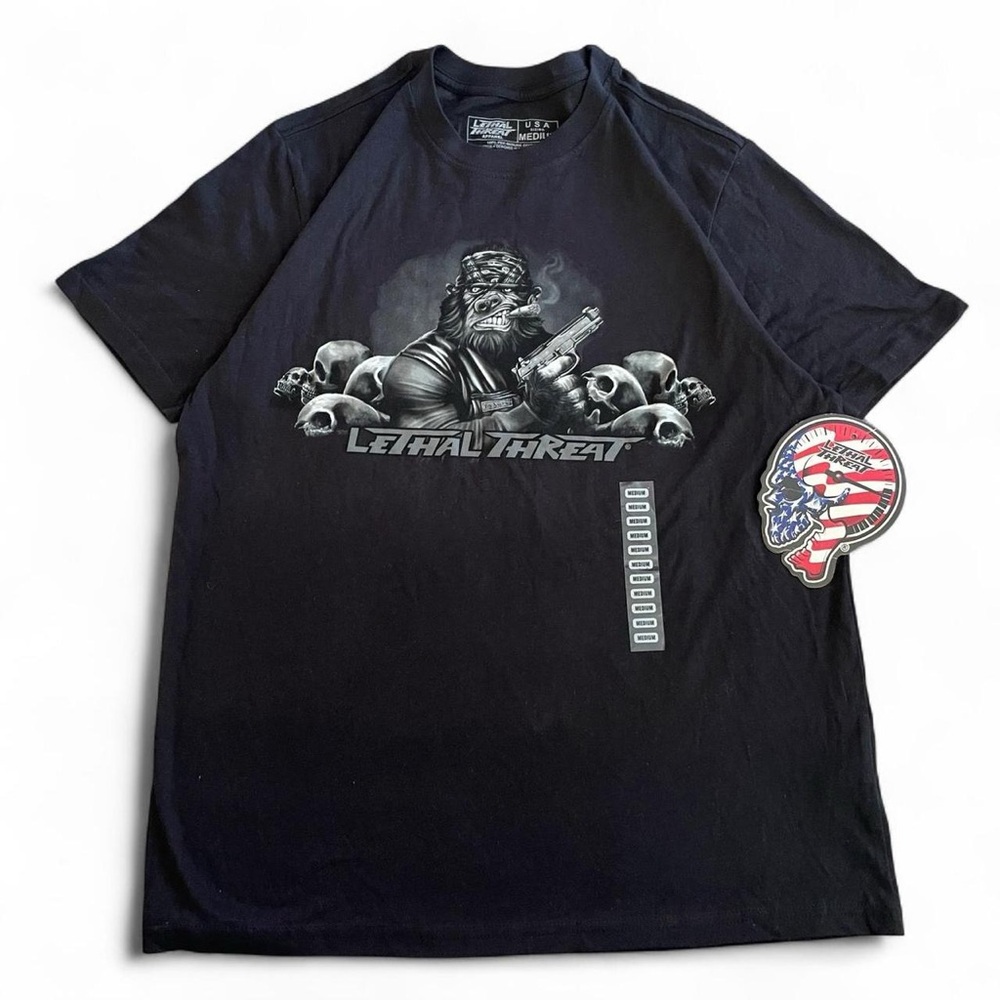 NWT Vintage Lethal Threat “Pistol Packing Gorilla” Double-Sided Biker T-Shirt